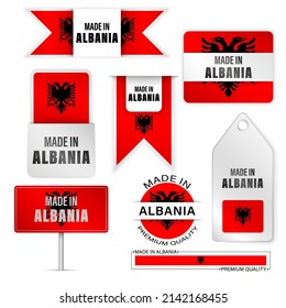 Made in Albania graphics and labels set. Some elements of impact for the use you want to make of it.