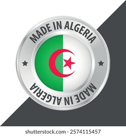 Made in Algeria badge logo flag sticker 3d vector illustration isolated on white