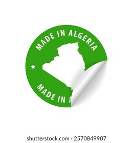 Made in Algeria - Country Map Sticker. Best Quality. Original Product. Vector illustration.