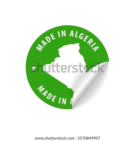 Made in Algeria - Country Map Sticker. Best Quality. Original Product. Vector illustration.