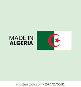 Logotipo o conjunto de etiquetas Made in Algeria. Icono de la bandera de Argelia. Ilustración vectorial.