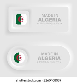 Made in Algeria neumorphic graphic and label. Element of impact for the use you want to make of it.