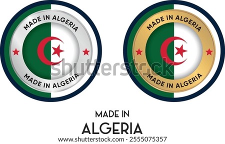Made in Algeria. Premium labels, stickers, pointer, badge and symbol of Algeria flag icon. Collection vector illustration