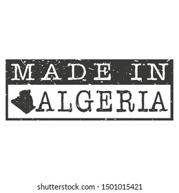 Made In Algeria. Stamp Rectangle Map. Logo Icon Symbol. Design Certificated.