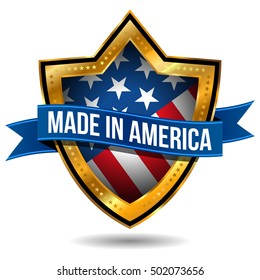 Made in America Label with US Flag in Gold Shield