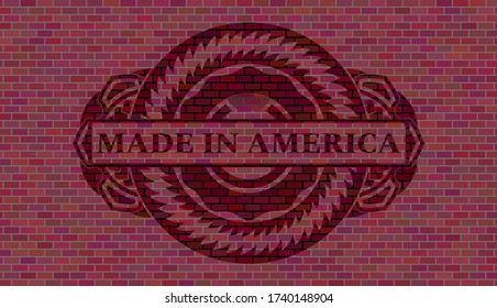 Made in America Text in Backstein Wand realistisches Emblem. Fliesen im Hintergrund. Intensive Illustration. 