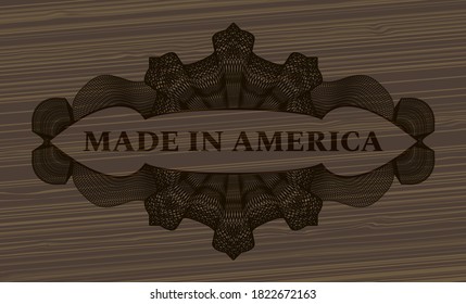 Texto hecho en Estados Unidos dentro de la moneda Linear marca realista de madera. Marrón y bonito fondo. Ilustración. 