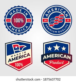 made in america usa label set retro illustration design