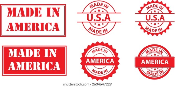 Made In  America, USA Rubber Stamps.red Round and rectangle seals