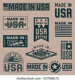 Made in America (USA) - set of different labels, badges, stamps.