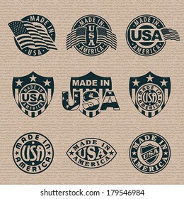 Made in America (USA) - set of stamps, labels. EPS 8, CMYK.