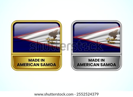 Made in American Samoa label icon in gold and silver color. Flag icon set for business