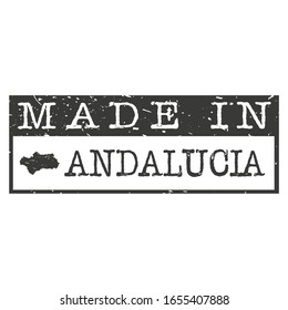 Made In Andalusia, Spain. Stamp Rectangle Map. Logo Icon Symbol. Design Certificated Vector.
