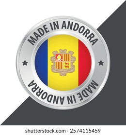 Made in Andorra badge logo flag sticker 3d vector illustration isolated on white