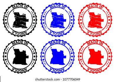 Made in Angola - rubber stamp - vector, Angola map pattern - black, blue and red