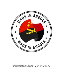 Hecho en Angola sello, etiqueta engomada. Ilustración vectorial.