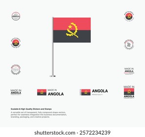 Made in Angola Stamps, Flag, Tags, labels, Seals, Icons. Creative Designs for Branding and Packaging