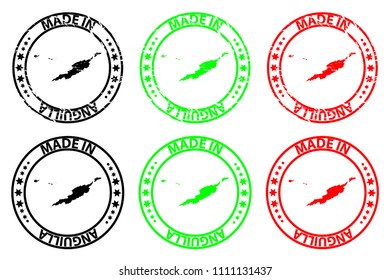 Made in Anguilla - rubber stamp - vector, Anguilla map pattern - black, green and red