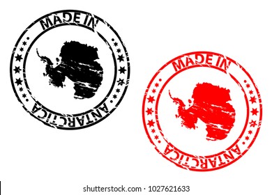 Made in Antarctica - rubber stamp - vector - Antarctica continent map pattern - black and red