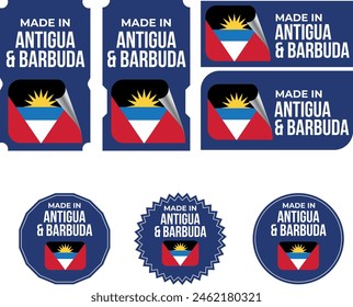 Made in Antigua and Barbuda. Antigua and Barbuda flag, Tag, Seal, Stamp, Flag, Icon vector