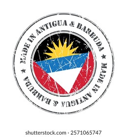 Made in Antigua and Barbuda stamp scratched flag badge logo vector illustration