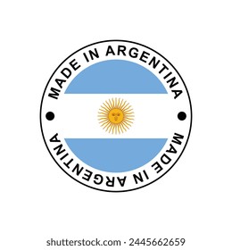 HECHO EN ARGENTINA sello circular con bandera sobre fondo blanco Plantilla de Vector