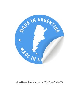 Made in Argentina - Country Map Sticker. Best Quality. Original Product. Vector illustration.