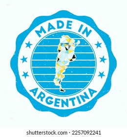 Made In Argentina. Country round stamp. Seal of Argentina with border shape. Vintage badge with circular text and stars. Vector illustration.