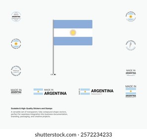 Made in Argentina Stamps, Flag, Tags, labels, Seals, Icons. Creative Designs for Branding and Packaging