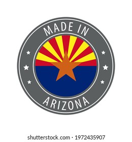 Made in Arizona icon. Gray stamp with a round state flag.