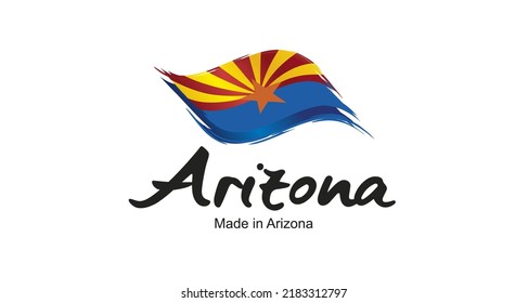 Made in Arizona USA new handwritten flag ribbon typography lettering logo label banner