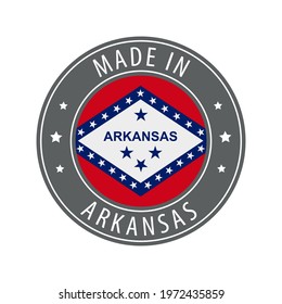 Made in Arkansas icon. Gray stamp with a round state flag.