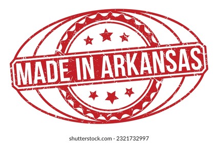 Made in Arkansas Red Rubber Stamp vector design.