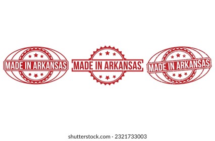 Made in Arkansas red rubber stamp on white background. Made in Arkansas Rubber Stamp set.