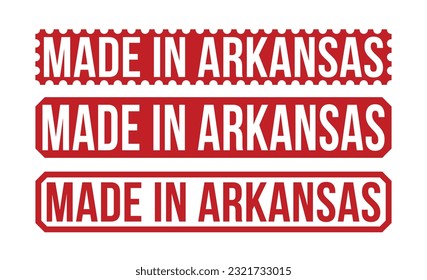 Made in Arkansas red rubber stamp on white background. Made in Arkansas Rubber Stamp set.