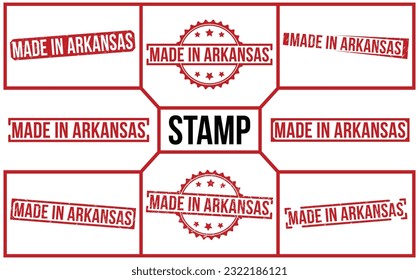 Made in Arkansas red rubber stamp on white background. Made in Arkansas Rubber Stamp set.