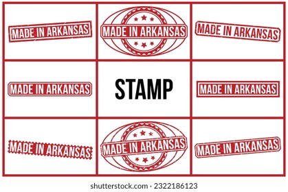 Made in Arkansas red rubber stamp on white background. Made in Arkansas Rubber Stamp set.