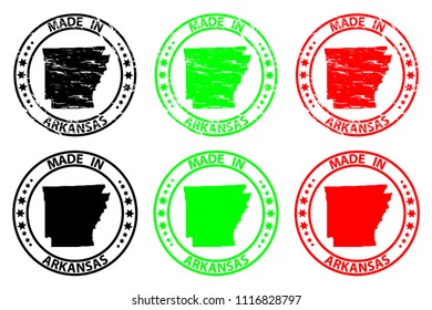 Made in Arkansas - rubber stamp - vector, Arkansas (United States of America) map pattern - black, green  and red