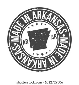 Made in Arkansas State USA Quality Original Stamp. Design Vector Art Tourism Souvenir Round Seal Badge Mail.