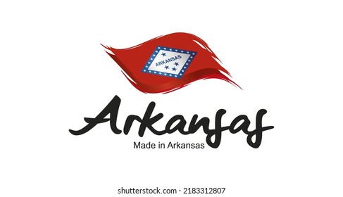 Made in Arkansas USA new handwritten flag ribbon typography lettering logo label banner