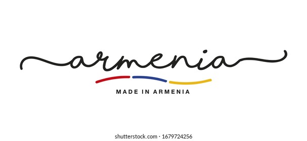 Made in Armenia handwritten calligraphic lettering logo sticker flag ribbon banner svg