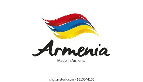 Made in Armenia handwritten flag ribbon typography lettering logo label banner svg