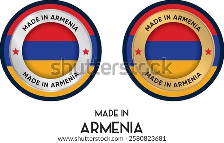 Made in Armenia. Premium labels, stickers, pointer, badge and symbol of Armenia flag icon. Collection vector illustration