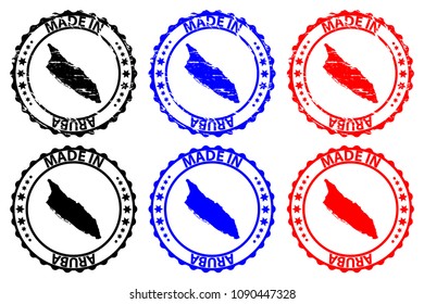 Made in Aruba - rubber stamp - vector, Aruba map pattern - black, blue and red