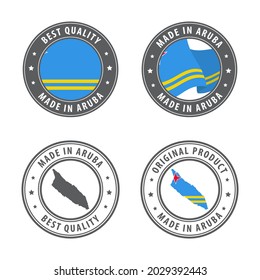 Made in Aruba - set of labels, stamps, badges, with the Aruba map and flag. Best quality. Original product. Vector illustration