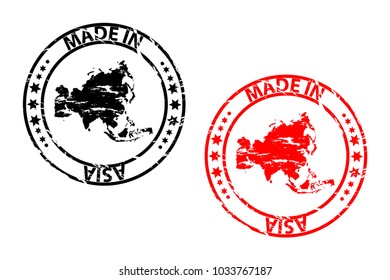 Made in Asia - rubber stamp - vector - Asia continent map pattern - black and red