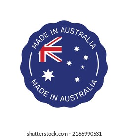 Fabricado en Australia con una insignia vectorial colorida. Etiqueta con bandera australiana.