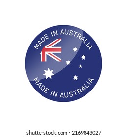 Fabricado en Australia con una insignia vectorial colorida. Etiqueta con bandera australiana.