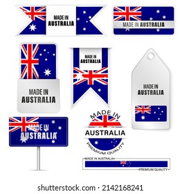 Made in Australia graphics and labels set. Some elements of impact for the use you want to make of it.
