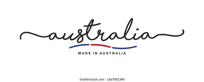 Made In Australia Handwritten Calligraphic Lettering Logo Sticker Flag Ribbon Banner